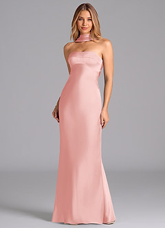 Azazie Lusinda Bridesmaid Dresses Powder Pink Mermaid Strapless Stretch Satin Dress image4