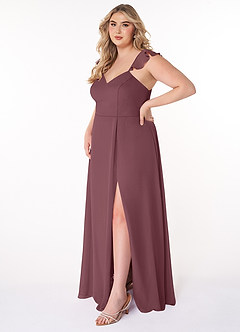 Azazie Everett Bridesmaid Dresses Sangria A-Line V-neck Ruched Chiffon Dress image8