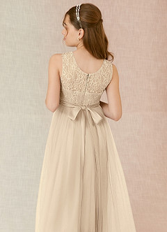 Azazie Georgette Junior Champagne A-Line Lace Tulle Dress image7