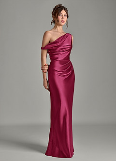 Azazie Emerson Bridesmaid Dresses Burgundy Mermaid Off the Shoulder Metallic Satin Dress image11