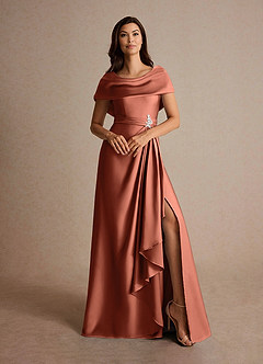 Azazie Branford Vestidos para mãe da noiva Vestido Argila de Cetim elástico de Linha A com Plissado image7