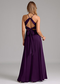 Azazie Evalleen Bridesmaid Dresses Grape A-Line Pleated Stretch Satin Dress image6