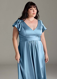 Azazie Omari Vestidos de damas de honor Vestido de Pimenton de Satén Elástico de Corte en A image13