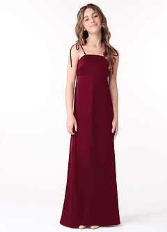 Azazie Violeta Junior A-Linie Schleifen Stretch-Satin Kleid Burgunderrot image1