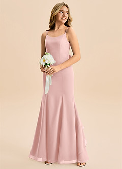 Azazie Lioren Junior Powder Pink Mermaid Bow Chiffon Dress image4