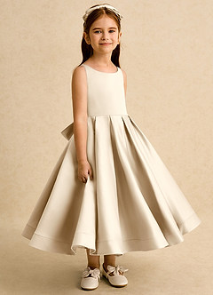 Azazie Babs Blumenmädchenkleider Ballkleid Plissee Matte Satin Kleid Champagner image3