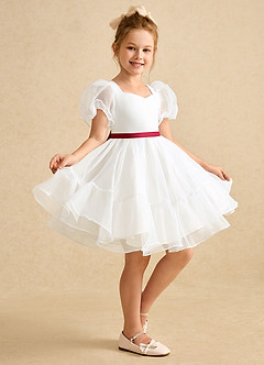 Azazie Debbie vestidos de niña de las flores Vestido de Marfil Escarlata de Organza de Princesa con Escote de Corazón image5