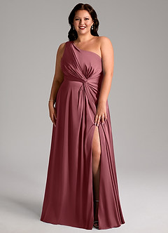 Azazie Brooke Bridesmaid Dresses Desert Rose A-Line One Shoulder Stretch Satin Dress image8