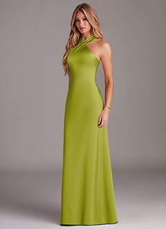 Azazie Doretta Bridesmaid Dresses Lemongrass Mermaid Pleated Stretch Satin Dress image5