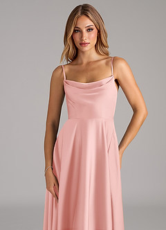 Azazie Elle Essayer des robes à la maison Robe Trapèze en Satin extensible Plissée Noir image2