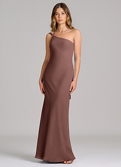 Azazie Monroe 신부 들러리 드레스 쉬스 한쪽 어깨 쉬폰 바닥 길이 드레스 image1