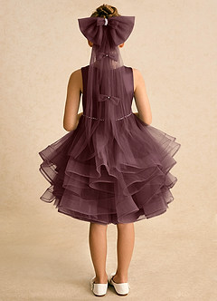 Azazie Tinie Blumenmädchenkleider Ballkleid Schleifen Tüll Kleid Sangria image6