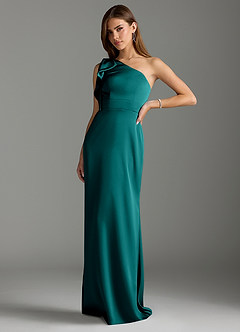 Azazie Rinna Bridesmaid Dresses Peacock Mermaid Ruched Stretch Satin Dress image4