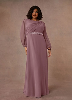 Azazie Priyanka Mother of the Bride Dresses Dusty Rose A-Line Boatneck Pleated Chiffon Dress image5