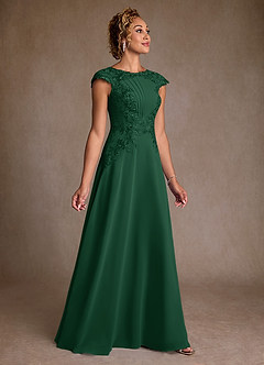 Azazie Christi vestidos de madre de la novia Vestido de Verde Oscuro de Gasa de Corte en A con Encaje image3