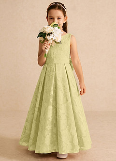 Azazie Pipssy vestidos de niña de las flores Vestido Sorbete De Limón de Devorado Floral de Línea A con Plisado image3