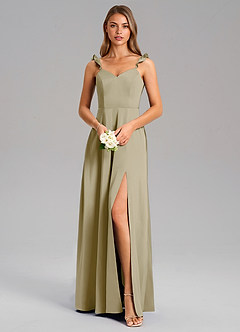 Azazie Everett Bridesmaid Dresses Moss Green A-Line Stretch Satin Dress image5