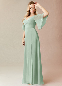 Azazie Cierra Final Sale Agave A-Line V-Neck Chiffon Dress image4