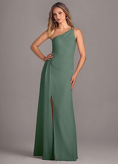 Azazie Maron Vestidos de damas de honor Vestido de Eucalyptus de Gasa de Corte en A con Hombro unilateral image1