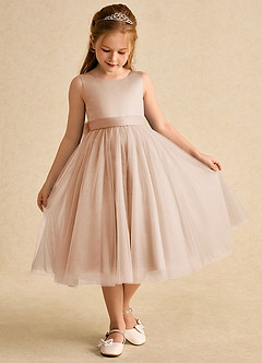 Azazie Winnie Robe Demoiselle D'honneur Fillette Robe Princesse en Tulle Arc Rose Perle image2