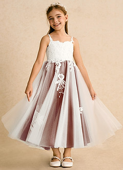 Azazie Coraline Flower Girl Dresses Ivory Auburn A-Line Lace Dress image3