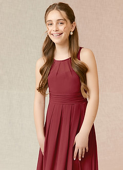 Azazie Bibiane Junior Pomegranate A-Line Pleated Chiffon Dress image6