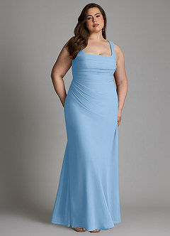 Azazie Agustina Abiti da Damigella Abito Sirena in Chiffon Corsetto Azzurro Polvere image12