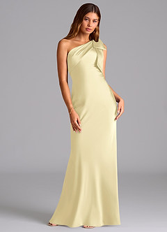 Azazie Yuanna Bridesmaid Dresses Lemon Sorbet Mermaid One Shoulder Stretch Satin Dress image3