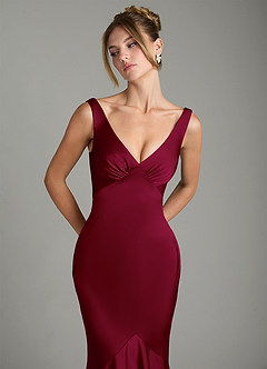 Azazie Alena Robes de demoiselle d'honneur Robe Sirène en Satin extensible Plissée Bourgogne image9
