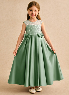 Azazie Candy Girl Final Sale Matcha Ball-Gown Bow Matte Satin Dress image1