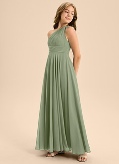 Azazie Charlize Junior A-Linie Plissee Chiffon Kleid Pistazie image4