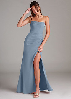 Azazie Leonis Bridesmaid Dresses Dusty Blue Sheath Strapless Chiffon Convertible Dress image1