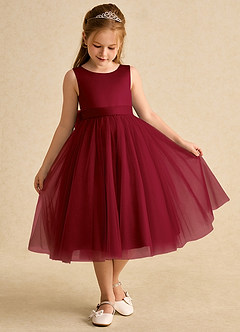 Azazie Winnie Flower Girl Dresses Burgundy Ball-Gown Bow Tulle Dress image2