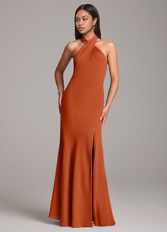 Azazie Lorena Bridesmaid Dresses Burnt Orange Mermaid Pleated Chiffon Dress image4