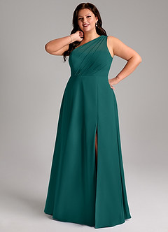Azazie Phaedra Bridesmaid Dresses Peacock A-Line One Shoulder Chiffon Dress image15