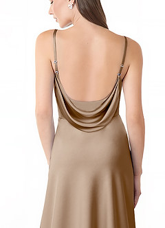 Azazie Alaija Vestidos de damas de honor Vestido de Gris Pardo de Satén Elástico de Corte Sirena con Corte Lateral image6