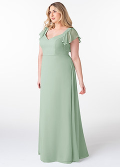 Azazie Syenna Bridesmaid Dresses Agave A-Line Ruched Chiffon Dress image8