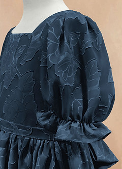 Azazie Joss Flower Girl Dresses Dark Navy A-Line with Sleeves Floral Burnout Dress image7
