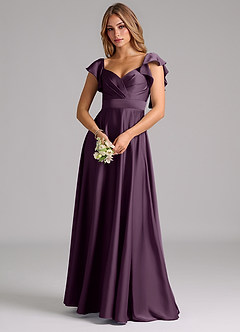 Azazie Leilani Bridesmaid Dresses Plum A-Line Ruched Stretch Satin Dress image7