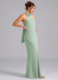 Azazie Velli Bridesmaid Dresses Agave Mermaid Bow Chiffon Dress image4
