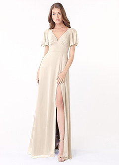 Azazie Kimber Bridesmaid Dresses White Alabaster A-Line Flounce Sleeve Chiffon Dress image2