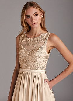 Azazie Elly Bridesmaid Dresses White Alabaster A-Line Lace Scoop Neck Chiffon Dress image6