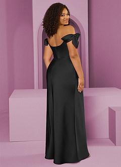 Barbie ♥ Azazie Bridesmaid Dresses Black Sheath Off the Shoulder Stretch Satin Convertible Dress image9
