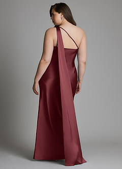 Azazie Juniper Bridesmaid Dresses Merlot Mermaid One Shoulder Stretch Satin Dress image8