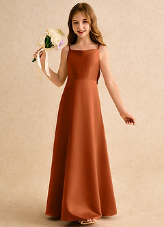 Azazie Joella Junior Formal Flower Girl Dresses Burnt Orange A-Line Pleated Matte Satin Dress image3