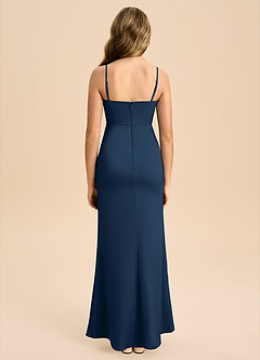 Azazie Buzzy Junior Dark Navy Sheath Pleated Stretch Satin Dress image2