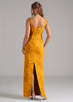 Azazie Kenna Bridesmaid Dresses Butterscotch Sheath Side Slit Floral Burnout Dress image2