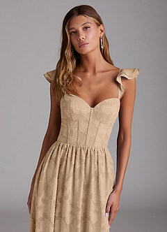 Azazie Denisse Bridesmaid Dresses Champagne A-Line Ruched Floral Burnout Dress image4