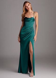 Azazie Brookelle Bridesmaid Dresses Peacock Sheath Sweetheart Corset Stretch Satin Dress image4