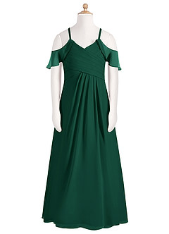Azazie Dakota Junior Abito A-Line in Chiffon a Spalla Scoperta Smeraldo image6